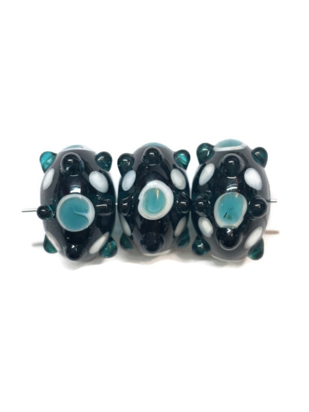 As Low As $2 Transparent Teal Handmade Lampwork Artisan Rondelle Beads 3pcs - Picture 2 of 2